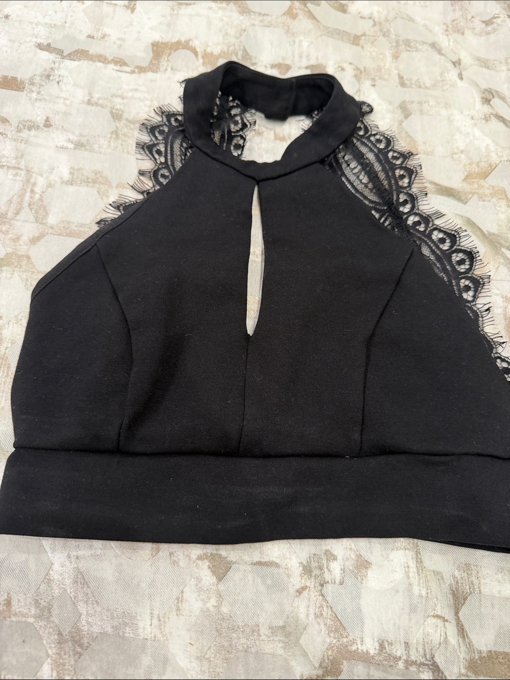 Lulu's Black Lace-Trim Halter Crop Top